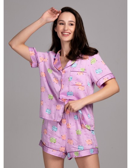 Фиолетовая вискозная пижама с принтом